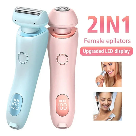 2 In 1 Hair Removal Epilator USB Rechargeable Trimmer Women Body Razor Face Leg Armpit Bikini Hand Pubic Shaver Hair Remover - Harpmart.shop